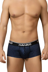 Blue checkered hawai 42430 men’s briefs with black elastic waistband designed for comfortable everyday wear