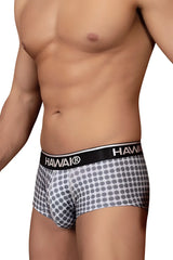 Hawai 42430 printed briefs in gray with Hawaiian pattern and black waistband featuring Hawaii brand name in white