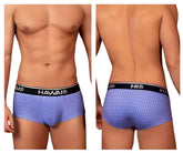 Blue patterned Hawai 42431 men’s briefs with black elastic waistband featuring the brand logo in printed fabric