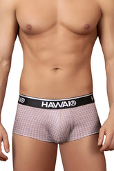 Hawai 42431 printed briefs cocoa color men’s boxer briefs with light pink white geometric pattern and black waistband