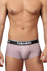 Hawai 42431 printed briefs cocoa color men’s boxer briefs with light pink white geometric pattern and black waistband