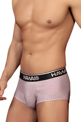 Men’s Hawai 42431 printed briefs in light pink and white geometric pattern with black waistband in color Cocoa