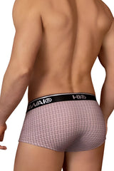 Pink patterned hio briefs with a black waistband featuring the brand logo in cocoa color for everyday wear