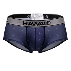 Navy blue Hawai men’s microfiber briefs with subtle geometric pattern and gray elastic waistband color blue