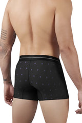 Black hawai 42520 printed microfiber trunks with light blue diamond pattern and white waistband trim
