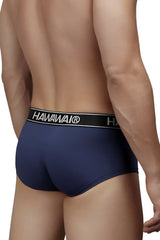 Navy blue hawaii 41961 microfiber briefs with a black waistband featuring white hawaiian lettering and logo