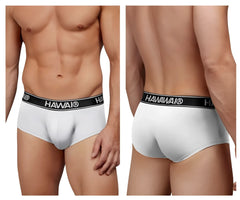 White Havaianas men’s microfiber briefs with black elastic waistband and white brand lettering in color white