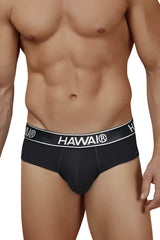 Black hawai cotton blend briefs black with white elastic waistband featuring bold brand logo visible from front side