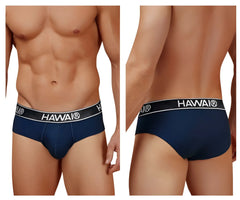 Navy blue hawai cotton blend briefs with black waistband featuring white lettering in dark blue color model 41962