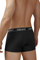 Black hawai microfiber briefs in black with a white logo band around the waist for comfortable everyday wear