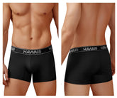 Black microfiber men’s briefs in black with a white hawaii logo waistband for comfortable everyday wear