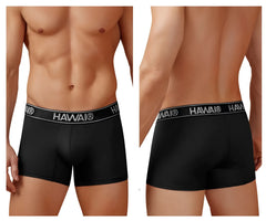 Black microfiber men’s briefs in black with a white hawaii logo waistband for comfortable everyday wear