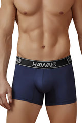 Navy blue hawaii brand microfiber briefs with black elastic waistband and white lettering in dark blue color