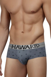 Gray hawai 42531 cotton blend briefs featuring a subtle black geometric pattern on gray fabric