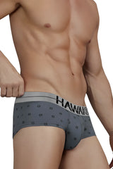 Gray hawaiian men’s cotton blend briefs with subtle geometric pattern and black hawaiian branding on waistband