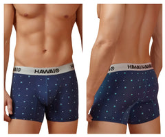 Navy blue microfiber boxer briefs with subtle diamond pattern and white elastic waistband branded hawaii HAWAI 42570
