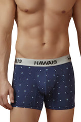 Navy blue Hawai 42570 microfiber trunks with white waistband and diamond patterns for comfortable support