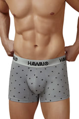 Gray hawaiian men’s cotton blend boxer briefs with black palm tree prints and branded waistband trunks hawai 42571