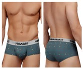 Gray microfiber briefs with hawaiian pattern and white waistband featuring hawaii brand name in black lettering