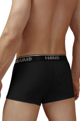 Black hawai 4986 cotton blend black trunks with a contrasting silver logo waistband for comfortable everyday wear