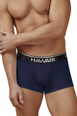 Navy blue hawaiian men’s cotton blend briefs with black waistband and white hawaii logo trunks color dark blue 01
