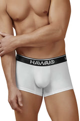 White men’s cotton blend boxer briefs with black hawaii brand waistband in color white 01 model hawaii 4986