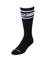 Hookd up sock black ribbed cotton with white striped cuff and stylized pig logo featuring sty pig branding on toe