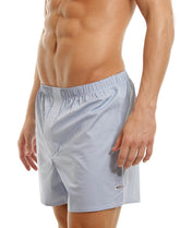 Light gray lightweight fabric shorts with elastic waistband and husty logo on the lower right leg in size l