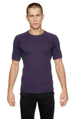Hybrid crew neck raglan tee in dark purple with short sleeves and smooth fabric finish for casual wear