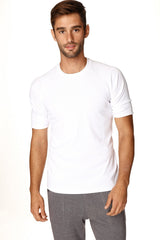 White short-sleeved hybrid crew neck raglan tee made from soft breathable fabric ideal for casual wear