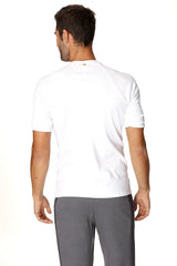 White hybrid crew neck raglan tee with short sleeves and subtle ribbed detailing at the cuffs perfect for athletics