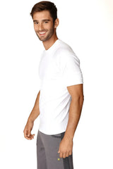 White hybrid crew neck raglan tee with short sleeves made from soft breathable cotton blend