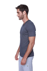 Dark gray textured short-sleeved v-neck t-shirt hybrid v-neck charcoal with soft breathable fabric for casual wear