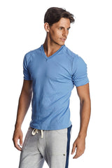 Light blue ribbed short sleeve hybrid v neck t shirt made from soft breathable fabric ideal for casual wear