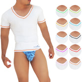 Icker sea white v neck short sleeved t shirt with orange trim and snug form fitting design from 10 pack assorted colors