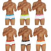 Icker Sea six pack fresh dots logo trim white boxer briefs with colorful elastic waistbands in assorted colors