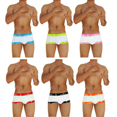 Icker Sea six pack fresh dots logo trim white boxer briefs with colorful elastic waistbands in assorted colors
