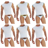 White sleeveless athletic muscle top with contrasting trim from icker sea fresh dots logo trim set assorted colours