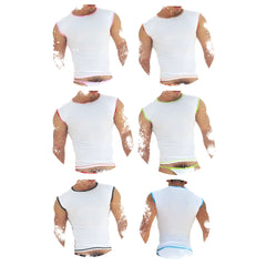 Icker Sea 6 pack fresh dots logo trim white sleeveless athletic tops with pink red green black and blue trim