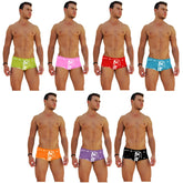 Icker Sea 7 pack logo trim lace front boxer brief underwear in assorted bright colors with white graphic designs