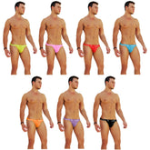 Icker Sea 7 pack logo trim microslip bikini underwear in assorted neon yellow pink red blue orange purple and black colors