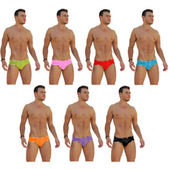 Icker Sea 7 pack logo trim mini bikini underwear in assorted bright colors with shiny sequined waistband trim
