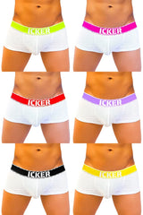 Icker sea 7 pack white mesh boxer briefs with neon green pink red purple black and yellow elastic waistbands