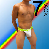 White mesh jockstrap with bright green waistband and icker branding in neon green from icker sea 7 pack thong underwear