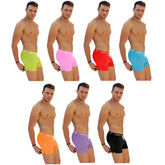 Icker Sea 7 pack snug fitting men’s boxer briefs in assorted neon colors with side slit long design