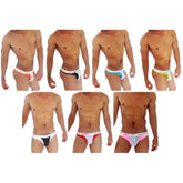Icker sea men’s athletic briefs 7 pack in assorted vibrant colors featuring duotone mesh thong design