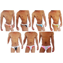 Icker sea men’s athletic briefs 7 pack in assorted vibrant colors featuring duotone mesh thong design