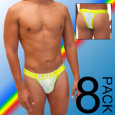 Bright neon yellow and white lace thong with icker branded waistband from Icker Sea acid mesh piping cheeky tanga bikini underwear