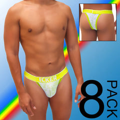 Bright neon yellow and white lace thong with icker branded waistband from Icker Sea acid mesh piping cheeky tanga bikini