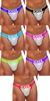 Icker sea 8 pack acid mesh piping cheeky tanga bikini briefs with colorful lace trim in blue black pink green purple and red